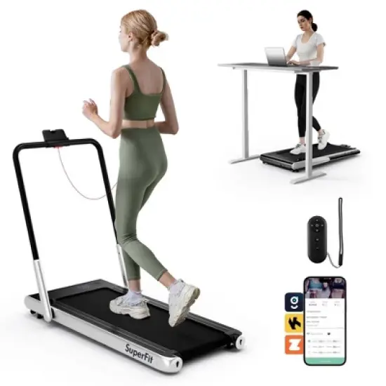 Superfit 3-in-1 Folding Treadmill with Smart Apps Remote Control LED Display and Speakers Blue/Silver image {10}