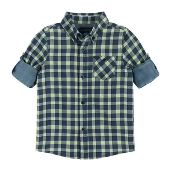 Andy & Evan  Toddler Navy & Lime Plaid Two-Faced Buttondown image {3}