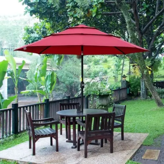 Kumasinova 9FT 3-Tier  Patio Umbrella with Crank,Outdoor Umbrella with Push Button Tilt,Beach Umbrella for Deck,Pool,Outdoor Umbrellas for Patio image {9}