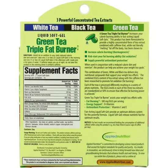 Applied Nutrition Weight Loss Supplements Maximum Strength Green Tea Triple Fat Softgel 30ct image {1}