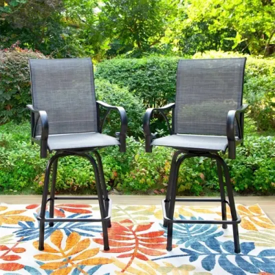 3pc Outdoor Set with Faux Wood Tabletop & Metal/Textilene Stools - Captiva Designs image {4}