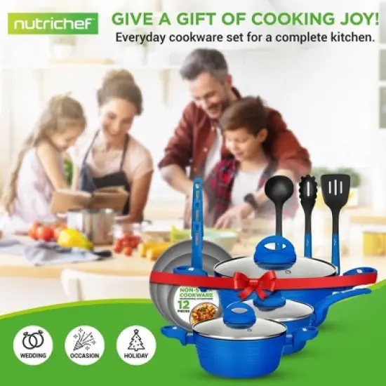 NutriChef 12pc Non-Stick Kitchen Cookware Set - Blue (NCCW12BLU) image {6}