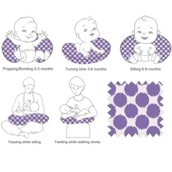Bacati - 3 pc Ikat Zigzag Purple Dots Muslin Hugster Feeding & Infant Support Nursing Pillow Nursing Pillow with Insert image {2}