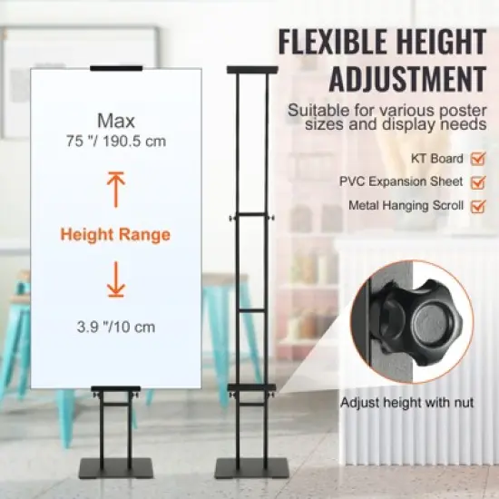 VEVOR Poster Stand, Adjustable Height Up to 75", Double-Sided Heavy Duty Pedestal Sign Holder, Floor Standing Sign Holder Banner Stand, Black image {2}