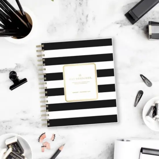 Blue Sky Day Designer Daily/Monthly Planning Calendar 8"x10" Rugby Stripe Black Frosted image {1}