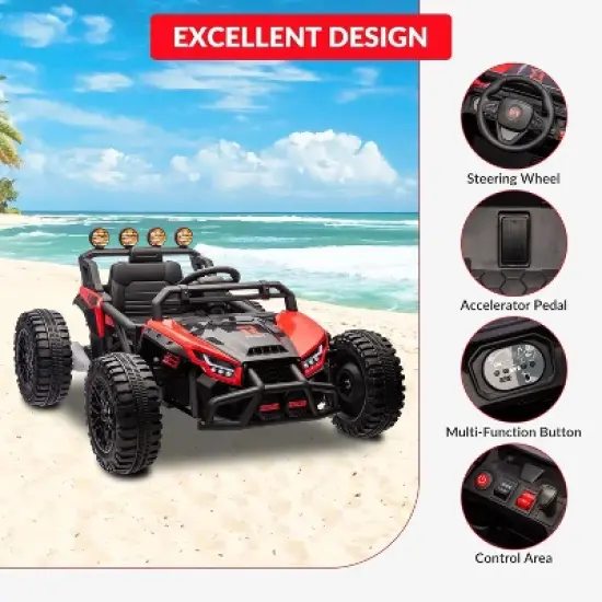 24V Electric Car for Kids with Remote Control, Battery Powered Ride On Truck with LED Lights, MP3, 4 Wheeler Vehicle for Toddlers, Red image {2}