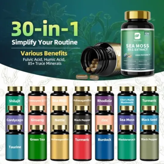 B Beworth Sea Moss and Shilajit Bundle, All in 1 Supplements for Energy, Endurance, Antioxidant & Immune Support, 240 Capsules image {4}