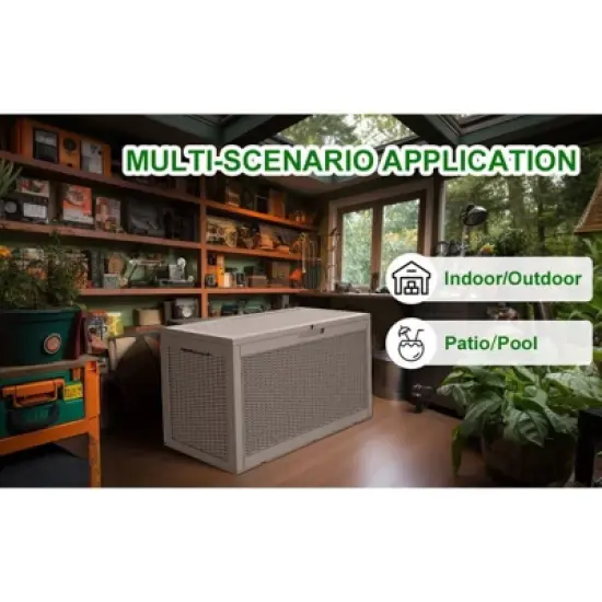 Sersper 100 Gallon Large Waterproof Resin Deck Box, Lockable, Light Gray - For Patio, Garden Tools & Pool Supplies (6 Pack) image {3}