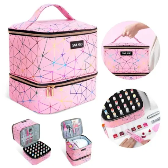 Saviland Studio-Compact Polish Organizer: PU Leather Case w/ Modular Compartments - Holds 30 Bottles & Nail Lamp Mobile Storage System. image {7}