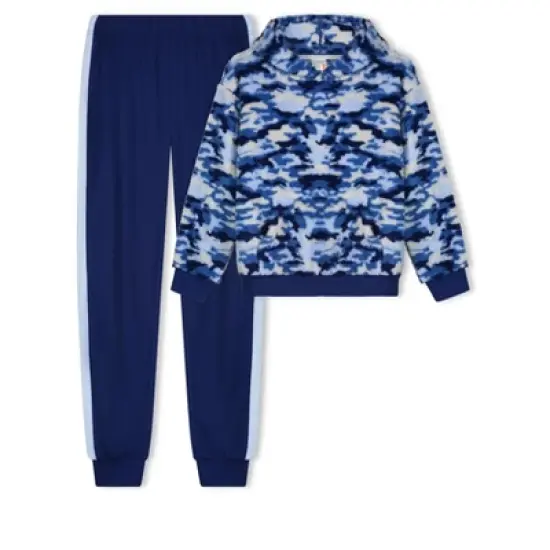 Sleep On It Boys Blue Camo Soft Novelty Fleece 2-Piece Hooded Pajama Sleep Pant Set image {8}