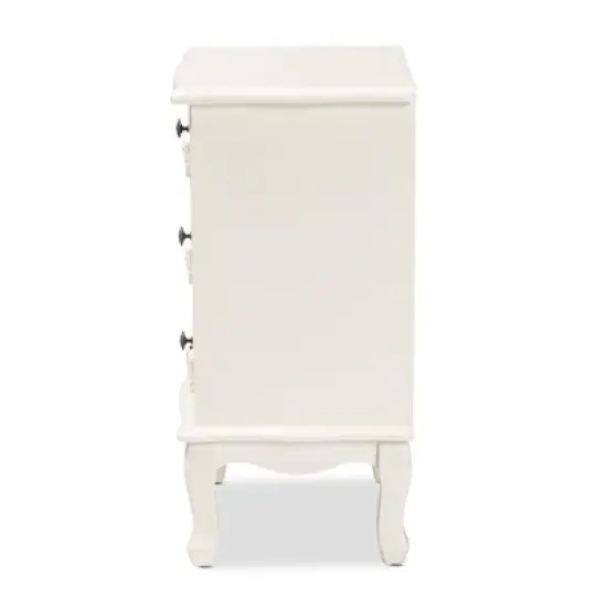Callen Wood 3 Drawer Nightstand White - Baxton Studio image {4}