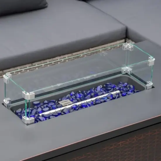 Outsunny 43" Fire Pit Table, Rectangle Propane Fire Table, 50,000BTU, with Glass Wind Guard, Blue Glass Rock, Lid, Auto Ignition, CSA Certification image {5}