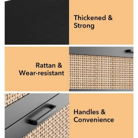 4 Drawer Dresser for Bedroom, Rattan Chest of Dressers, Modern Wood Tall Dresser with Power Outlets image {6}