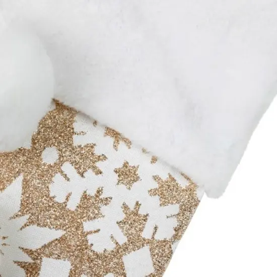 Northlight 20.5" Glittered Gold Christmas Stocking with Snowflakes and Pom Poms image {4}