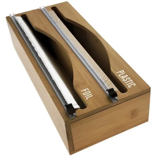 OnDisplay Luxe Bamboo Plastic Wrap/Wax Paper/Aluminum Foil Dispenser for Drawer or Wall Mountable image {2}