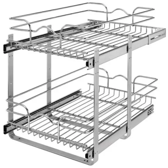 Rev-A-Shelf 5WB2 2-Tier Wire Basket Pull Out Shelf Storage for Kitchen Base Cabinet Organization, Chrome image {8}