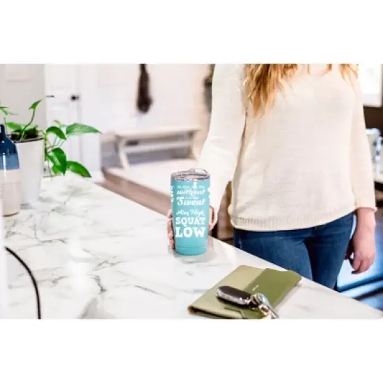 100 North 20 Ounce Stainless Steel On the Go Travel Tumbler With Push Top Lid, Aim High Squat Low Teal image {3}
