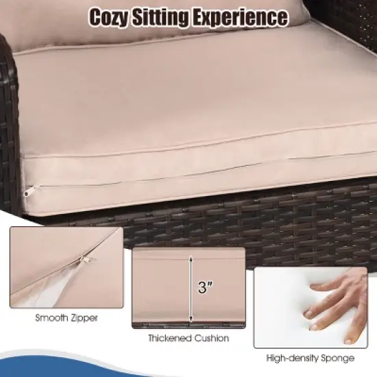 Tangkula 5-Piece Patio Rattan Conversation Set Cushioned Sofas and Ottoman Set with Table image {8}