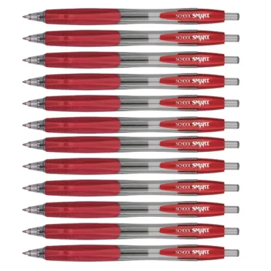 School Smart Retractable Gel Pens with Grip, Red Ink, Pack of 12 image {2}