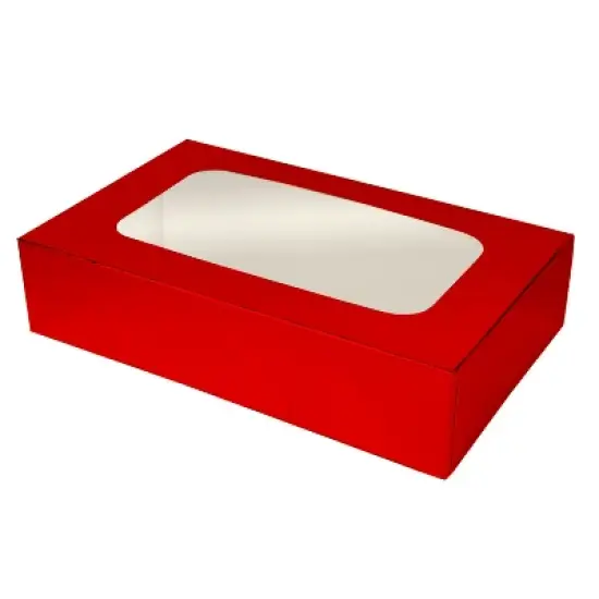 O'Creme Red Treat Box with Window, 8.5" x 5.5" x 2", Pack of 5 image {1}