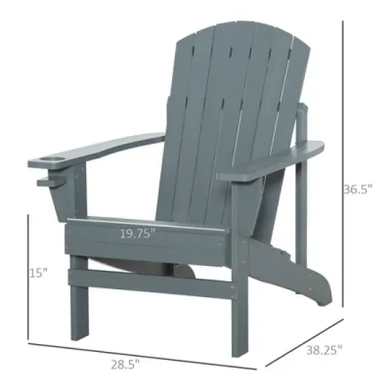 Wooden Adirondack Chair with Cup Holder for Deck, Garden, Backyard, Fire Pit image {7}