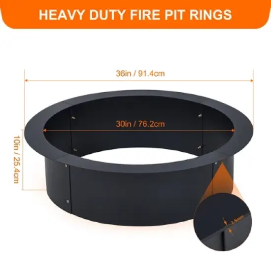 30 Inch Outdoor Fire Pit Ring, 2.5mm Heavy Duty Steel Round Fire Pit Insert, 36 In-Outer Wood Burning Fire Pit Kit, 10 Inch Height Campfire Ring image {6}