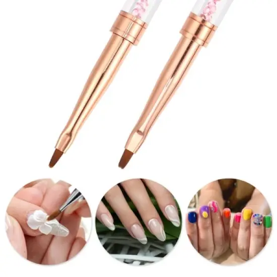 Unique Bargains Double Head Crystal Handle 6mm 6mm Drawing Brush Liner Brush Painting Pen ABS Rose Gold Tone 1 Pcs image {1}