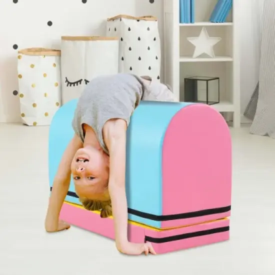 Costway Mailbox Tumbling Mat Gymnastics Vaulting Box with Detachable Mat & Carrying Handle Pink/Red image {4}