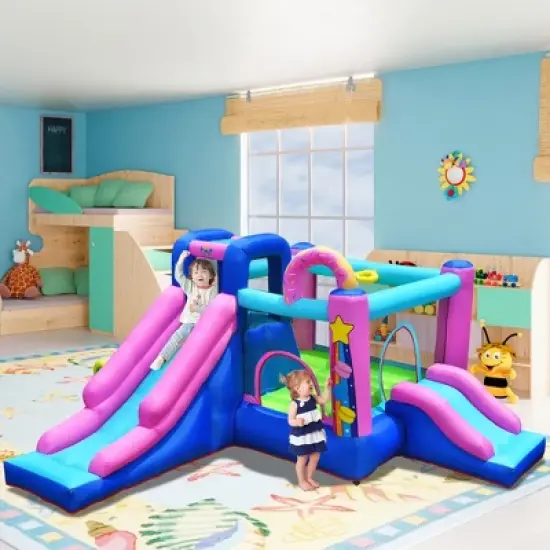 Bountech Inflatable Bounce Castle Dual Slides Jumping Bouncer w/ Climbing Wall image {2}