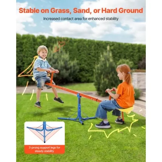 VEVOR Kids Seesaw, 100 lbs Load Capacity per Seat, Sit and Spin Teeter Totter, Swiveling 360 Degrees Rotating for Aged 3+, Orange&Blue&Yellow image {6}
