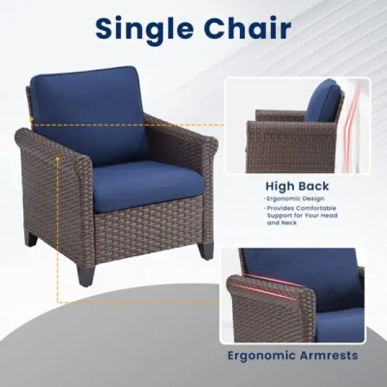 Buenhomino 3-Piece Outdoor Wicker Patio Set, 2 Lounge Chairs & Side Table with Driftwood Rattan & Weather-Resistant Cushions image {8}