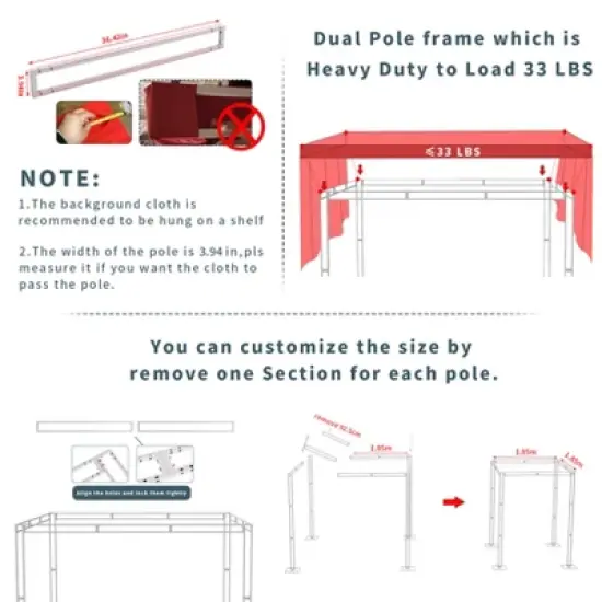 Artloge 4 Post 10x10FT Heavy Duty Adjustable Wedding Backdrop DIY Adjustable Party Curtain Decoration Background Stand Canopy Tent Chuppah image {6}