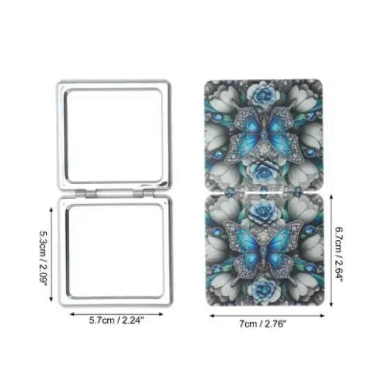 Unique Bargains Blue Butterfly Makeup Mirror Gray Green 1 Pc image {1}