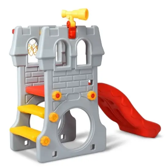 Children Climber Slide Set w/ Basketball Hoop and Telescope Toy Indoor & Outdoor image {8}