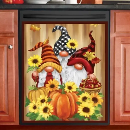 Collections Etc Fall Harvest Three Gnomes Dishwasher Magnet image {1}