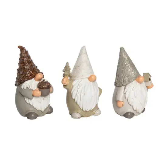 Transpac Resin Birch Gnome Figurine Set of 3 for Christmas Home Decorations Decorative Objects Polyester image {2}