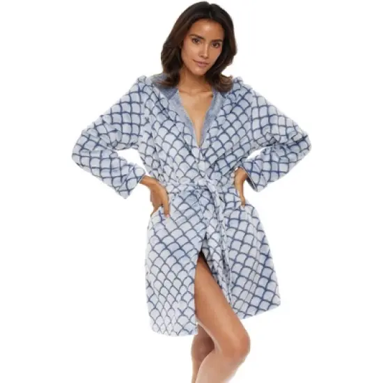 Women's Warm Soft Plush Fleece Bathrobe with Hood, Knee Length Hooded Robe, Seashell Scalloped image {11}