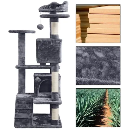 Yaheetech 54"H Cat Tree with 2 Condos for Kittens Small Cats image {4}