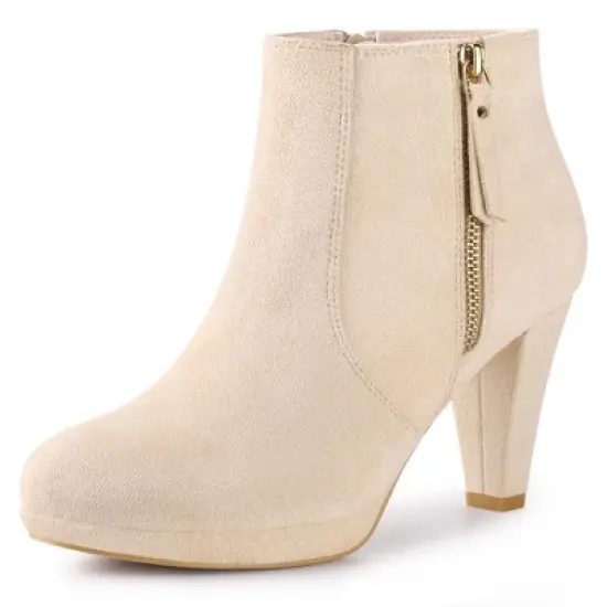 Perphy Women's Suede Platform Round Toe Chunky Heels Ankle Boots image {8}