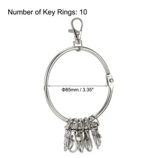 Unique Bargains 3.4 Inch Dia Key Organizer Keychain Key Management Holder with 10 Buckle Ring for Office Silver 1pcs image {1}