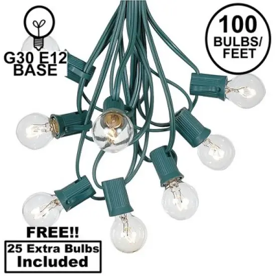 Novelty Lights 100 Feet G30 Globe Outdoor Patio String Lights, Green Wire image {8}