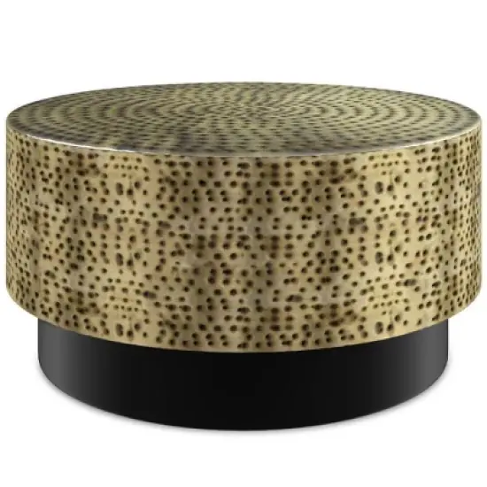 WyndenHall Hinton Metal Coffee Table Antique Gold/Black: Mid-Century Modern, Scratch-Resistant, 30" Diameter image {2}
