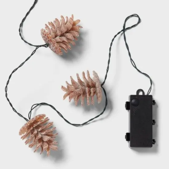 10ct LED Battery Operated Sugared Pinecone Christmas Indoor/Outdoor Novelty String Lights Warm White with Green Wire - Wondershop&trade; image {3}