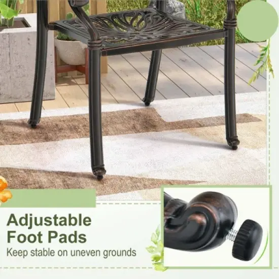 Costway 2pcs Patio Cast Aluminum Dining Chairs Armrests Outdoor Stackable Bronze/White image {6}