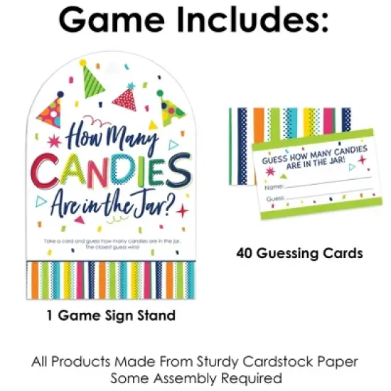 Big Dot of Happiness Cheerful Happy Birthday - How Many Candies Colorful Birthday Party Game - 1 Stand and 40 Cards - Candy Guessing Game image {2}