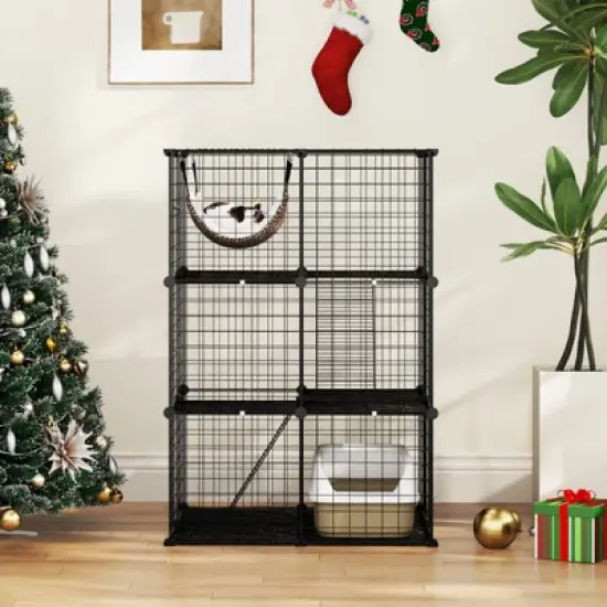 Costway 3 Tier Cat Enclosure with Comfy Hammock, 2 Ladders, 3 Doors & 1 Sky Window image {1}