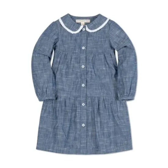Hope & Henry Girls' Long Sleeve Tiered Button Front Peter Pan Collar Dress, Kids image {7}