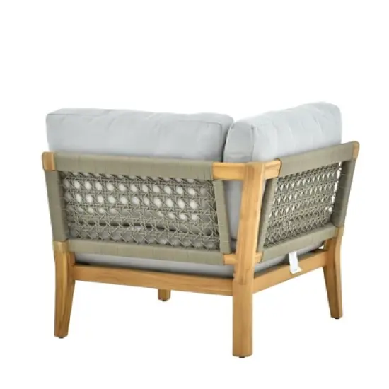 Decksplore 9PCS Rattan Wicker Patio Conversation Set Rattan corner Sofa Teak Seating Group with Coffee Table for Garden Porch Backyard image {7}