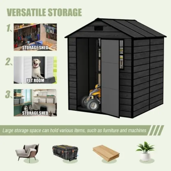 6x6 FT Outdoor Resin Storage Shed, All Weather Resistant PP Shed w/Air Vents & Window, Floor & Lockable Door image {3}