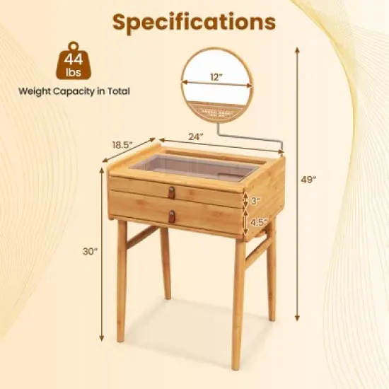 Costway Makeup Vanity Table with Adjustable Mirror Bamboo Dressing Table 2 Drawers image {2}